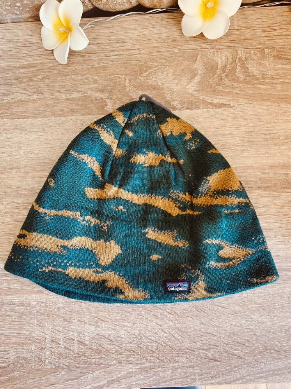 Patagonia Ocean Camo Dark Borealis Green Knit Beanie Hat OS Gorpcore